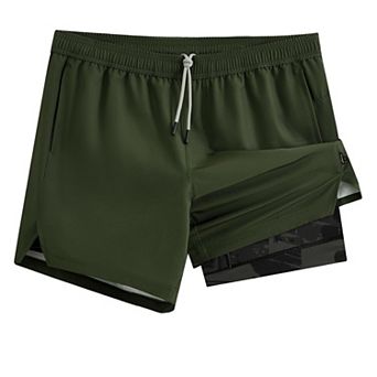 Mens 2 in 1 Quick Dry Workout Athletic Gym Running Shorts With Pockets