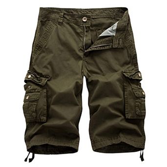 Men's Casual Loose Fit Cotton Cargo Shorts Multi Pockets Mid Waist