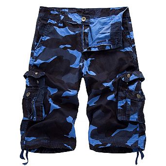 Men's Casual Loose Fit Cotton Cargo Shorts Multi Pockets Mid Waist