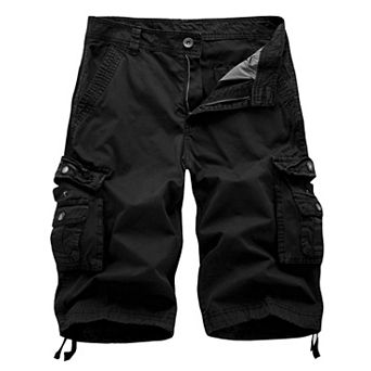 Men's Casual Loose Fit Cotton Cargo Shorts Multi Pockets Mid Waist
