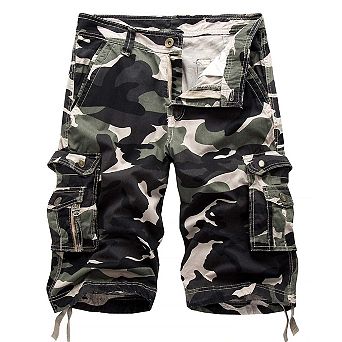 Men's Casual Loose Fit Cotton Cargo Shorts Multi Pockets Mid Waist