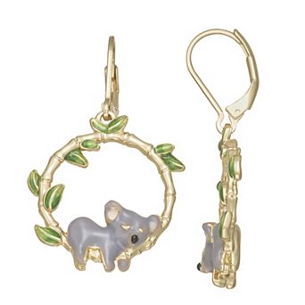 Napier Gold Tone Koala Leverback Drop Earrings