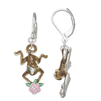 Napier Gold Tone Monkey Leaf Drop Earrings