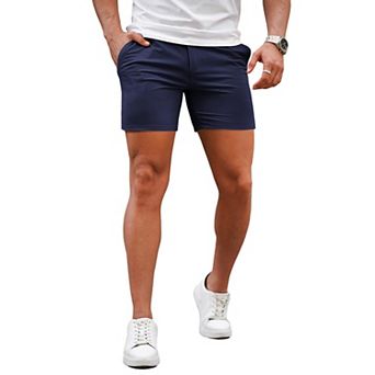 Mens Slim Fit Stretch Chino Shorts Elastic Waist Tapered Leg