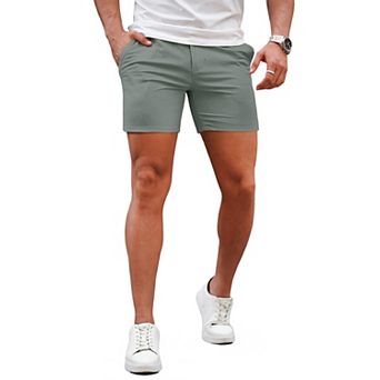 Mens Slim Fit Stretch Chino Shorts Elastic Waist Tapered Leg