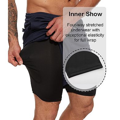 4-Pack Mens 2 In 1 Running Workout Shorts With Liner Gym Athletic Quick Dry Pockets