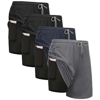 4-Pack Mens 2 in 1 Running Workout Shorts With Liner Gym Athletic Quick Dry Pockets