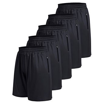 5-Pack Mens Athletic Basketball Shorts Zipper Pockets Quick Dry Gym Workout Running