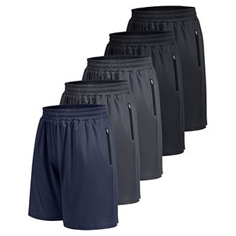 5-Pack Mens Athletic Basketball Shorts Zipper Pockets Quick Dry Gym Workout Running