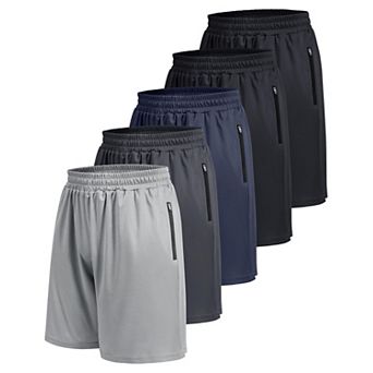 5-Pack Mens Athletic Basketball Shorts Zipper Pockets Quick Dry Gym Workout Running