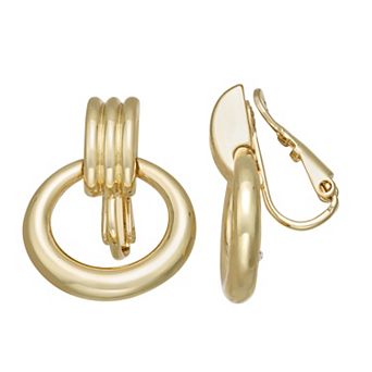 Napier Gold Tone Flutted Round Drop Clip-On Earrings