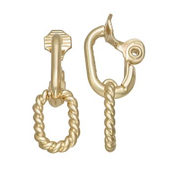 Napier Gold Tone Hoop with Drop Clip-On Earrings