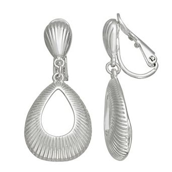 Napier Silver Tone Texture Oval Drop Clip-On Earrings