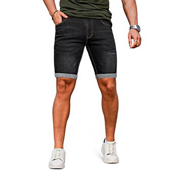 Men Stretchy Skinny Denim Jean Shorts Casual Tapered Fit Side Stripe