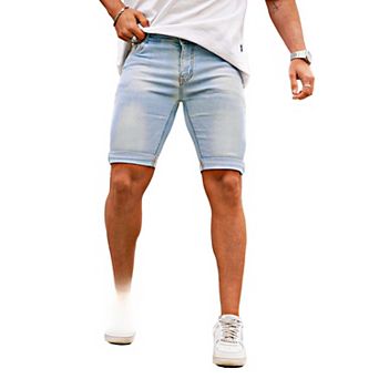 Men Stretchy Skinny Denim Jean Shorts Casual Tapered Fit Side Stripe