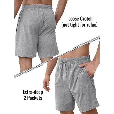 3-Pack Men's Soft Cotton Pajama Lounge Shorts With Drawstring Pockets