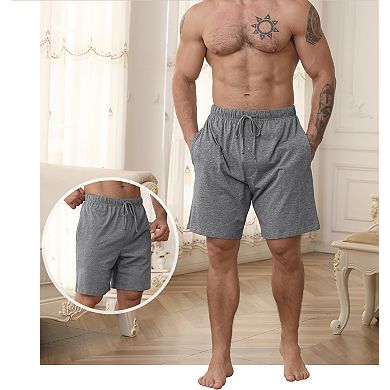 3-Pack Men's Soft Cotton Pajama Lounge Shorts With Drawstring Pockets