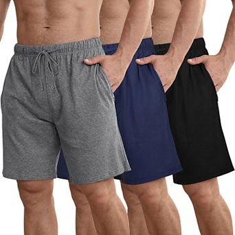 3-Pack Men's Soft Cotton Pajama Lounge Shorts With Drawstring Pockets