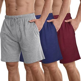 3-Pack Men's Soft Cotton Pajama Lounge Shorts With Drawstring Pockets