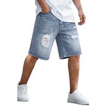 Mens Loose Fit Denim Shorts Casual Wide Leg Rigid Jean Summer Wear