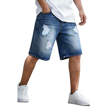 Mens Loose Fit Denim Shorts Casual Wide Leg Rigid Jean Summer Wear