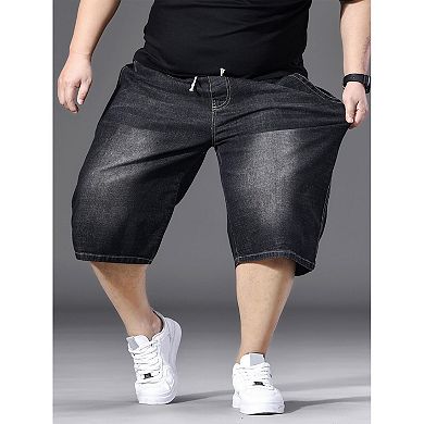Men's Plus Size Stretch Denim Jorts Elastic Waist Loose Fit Pockets