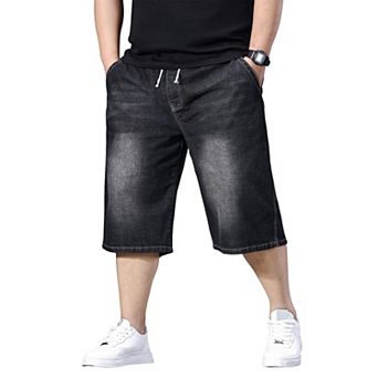 Men's Plus Size Stretch Denim Jorts Elastic Waist Loose Fit Pockets
