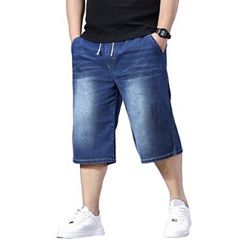 Men's Plus Size Stretch Denim Jorts Elastic Waist Loose Fit Pockets