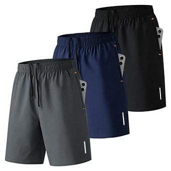 3-Pack Men Athletic Gym Shorts Quick Dry Zipper Pockets Casual Wear