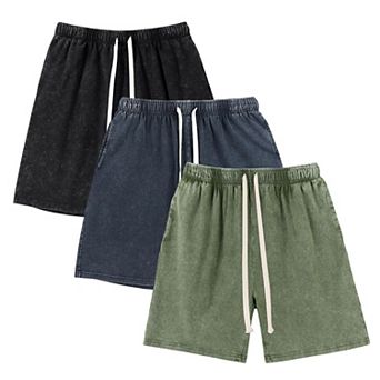 Mens Acid Wash Athletic Shorts Soft Cotton Elastic Waist Pockets