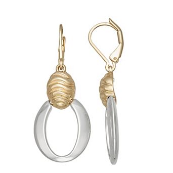 Napier Two Tone Flutted Double Drop Earrings