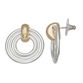 Napier Two Tone Rings Doorknocker Earrings