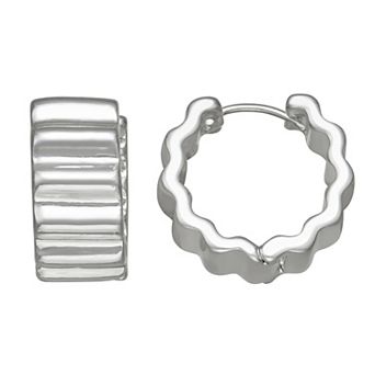 Napier Silver Tone Texture Huggie Earrings