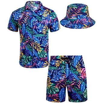 Men's 2 pc Casual Hawaiian Shirt Shorts Set Summer Beach Outfit