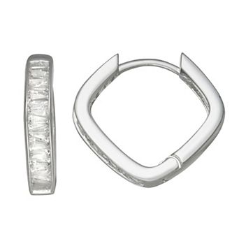 Napier Silver Tone Cubic Zirconia Click-It Hoop Earrings