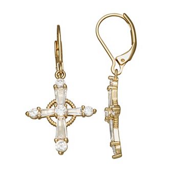 Napier Gold Tone Cubic Zirconia Cross Drop Earrings