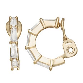 Napier Gold Tone Cubic Zirconia Clip-On Hoop Earrings