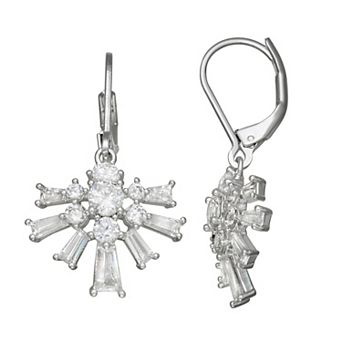 Napier Silver Tone Cubic Zirconia Snowflake Drop Earrings