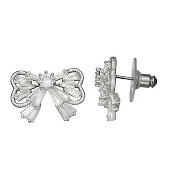 Napier Silver Tone Cubic Zirconia Bow Stud Earrings