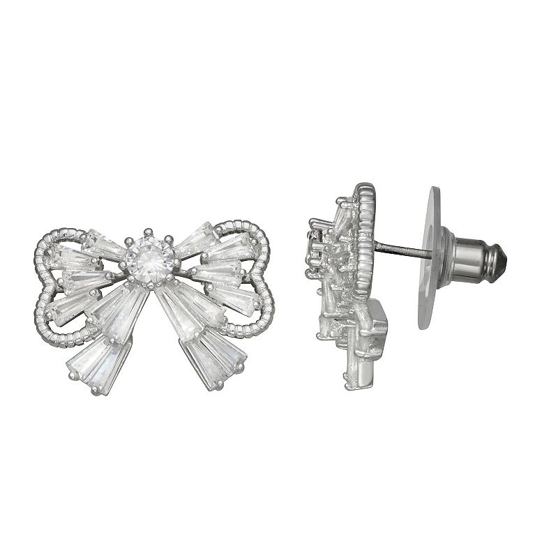 Napier Silver Tone Cubic Zirconia Bow Stud Earrings, Women's, Clear
