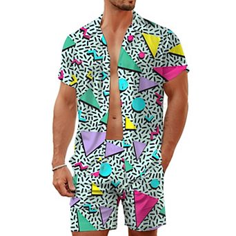 Men's 2 pc Hawaiian Shirt Shorts Set Summer Beach Party Casual Wear