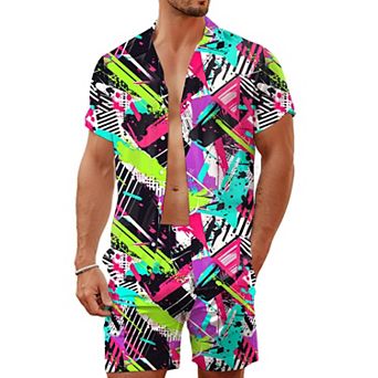 Men's 2 pc Hawaiian Shirt Shorts Set Summer Beach Party Casual Wear