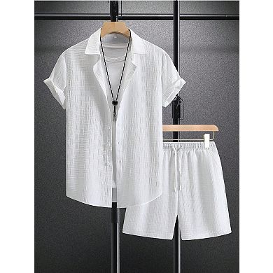 Men 2 Pcs Linen Short Set Summer Casual Vacation Wear