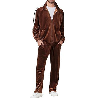 2 pc Men Velour Jogging Suit Full Zip Casual Jacket Pants Set