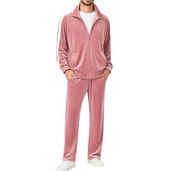 2 pc Men Velour Jogging Suit Full Zip Casual Jacket Pants Set