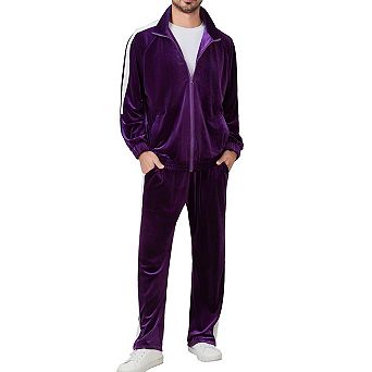 2 pc Men Velour Jogging Suit Full Zip Casual Jacket Pants Set
