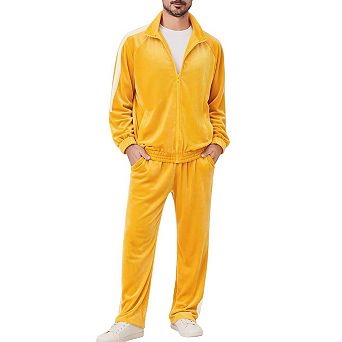 2 pc Men Velour Jogging Suit Full Zip Casual Jacket Pants Set