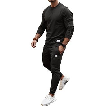 Men's 2 pc Lightweight Long Sleeve Crewneck Jogger Tracksuit Casual Outfits