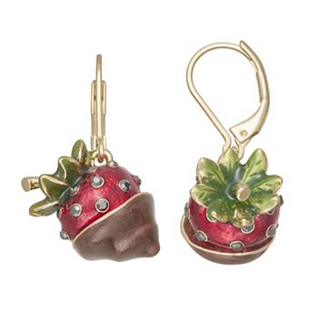 Napier Gold Tone Chocolate-Dipped Strawberry Drop Earrings
