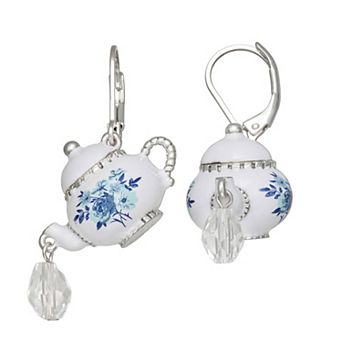 Napier Silver Tone Teapot Leverback Drop Earrings